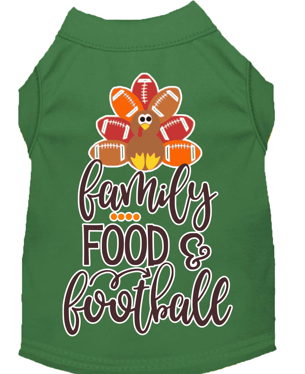Family, Food, and Football Screen Print Dog Shirt Green XL